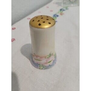Vintage Hand Painted Porcelain 2.5" Floral Shaker Hat Pin Holder Floral Design